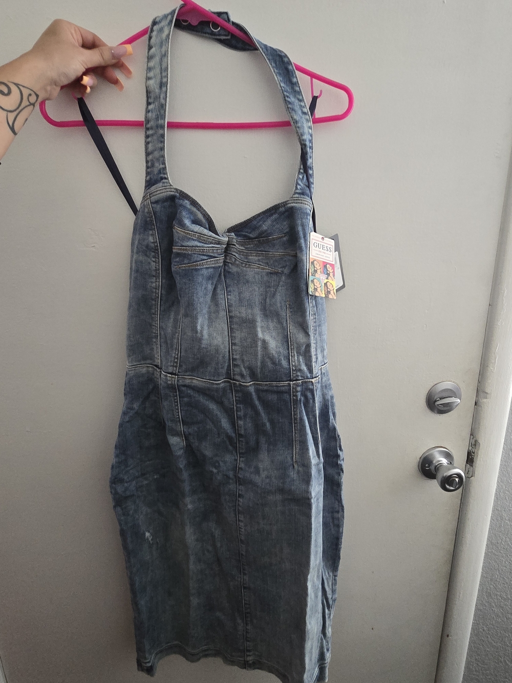 Guess Faded Blue Denim Halter Midi Dress (JLO Dress)